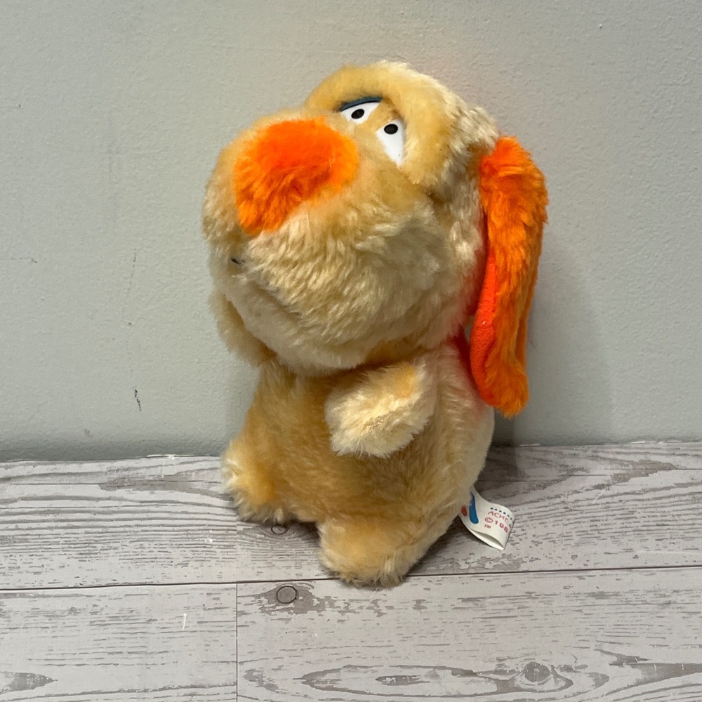 Vintage 1988 Acme Yellow Orange Dog Plush Stuffed Animal Retro 6 Inch Toy